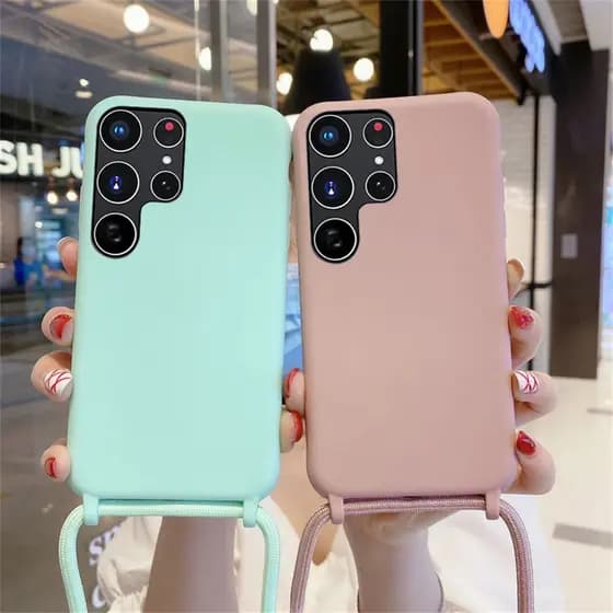 Alça De Pescoço Cordão Corda Silicone Caso Para Samsung S26 S23 S24 S25 Ultra S23 Plus S20 FE Doces Capa Traseira