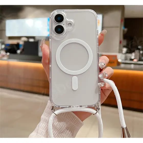 Capa De Alça Magnética Para iPhone 15 16 17 14 11 12 13 Pro Max Mini X XS XR 7 8 Plus Magsafe Transparente Crossbody Pes