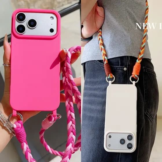 Doce Silicone Crossbody Cordão Caso Para iPhone 17 Ar 17 16 15 14 13 12 11 Pro Max Plus Cinta Capa Protetora