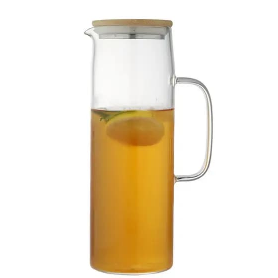 Jarra Vidro Boro Com Alça Tampa Bambu 1.5L