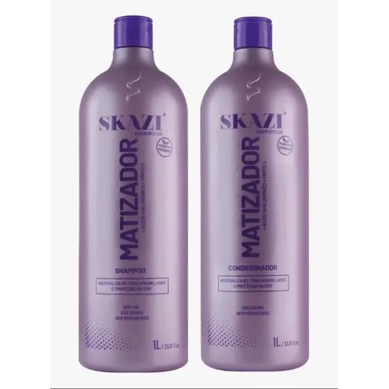 Kit Skazi Vegano Shampoo E Condicionador Matizador Acido Hialuronico e Mirtilo 1 Litro