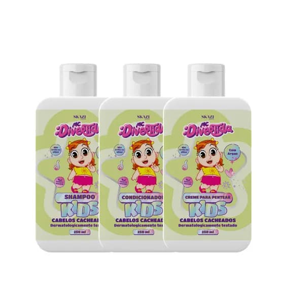 Shampoo + Condicionador + Creme para Pentear Infantil SKAZI - MC DIVERTIDA | Cabelos Cacheados 250ml