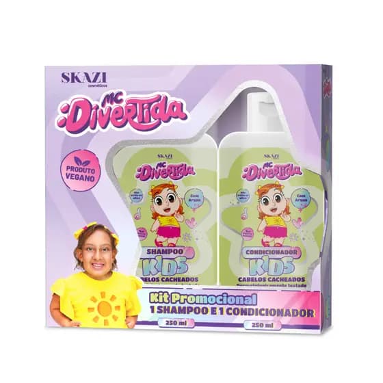 Kit Shampoo + Condicionador Infantil SKAZI MC Divertida - Cabelos Cacheados 250ml Caixa Interativa para Brincar