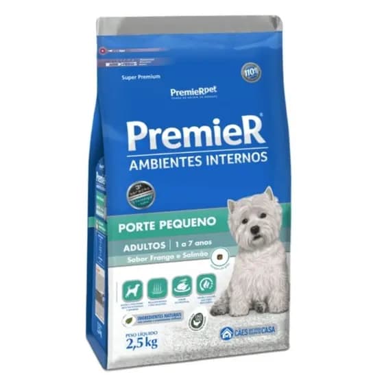 Ração Premier Ambientes Internos Cães Adultos Raças Pequenas Frango e Salmão 2,5 kg