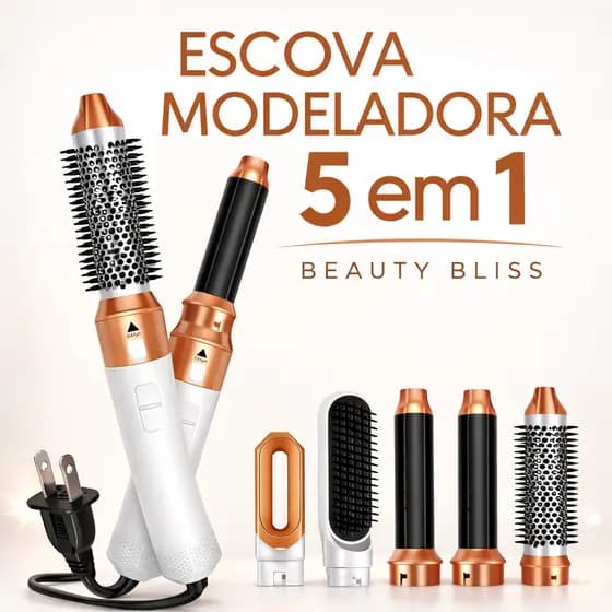 Escova Modeladora 5 em 1 Beauty Bliss Escova Secadora Alisadora Modelador de Cachos Escova de Ar Quente Profissional 220
