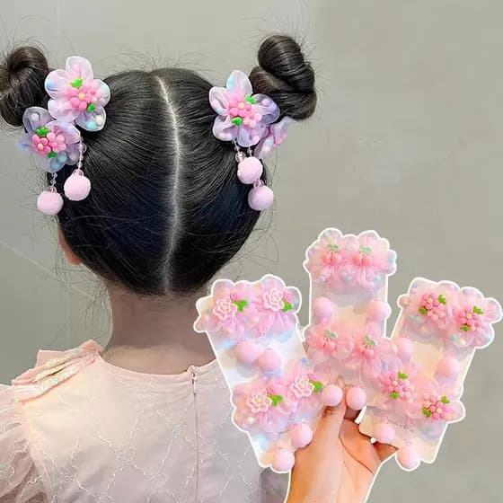 Crianças Flor Bandana Meninas Cabeça Rosa Bola De Cabelo Intestino Delgado Anel Rabo De Cavalo Faixa