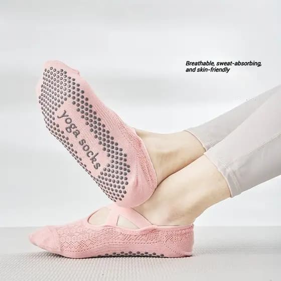 Meias profissionais de ioga, meias antiderrapantes, estilo fino, meias de Pilates, meias de aderência, meias de dança, v