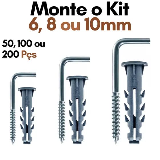 Kit Escapula e Bucha com Anel 6 8 10 Kit 50 100 200 Parafuso L Kit Escapula Zincado com Bucha Fixação