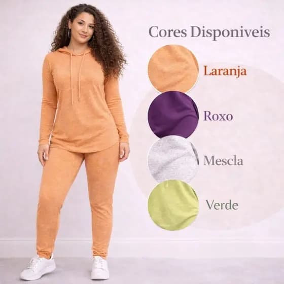 Conjunto Feminino Lanzinha Calça com Bolsos e Blusa Manga Longa Touca outono Inverno Frio