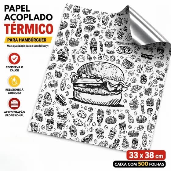 Papel Acoplado Termico Para Hambúrguer (cx. C/ 500 Unid) 33x38