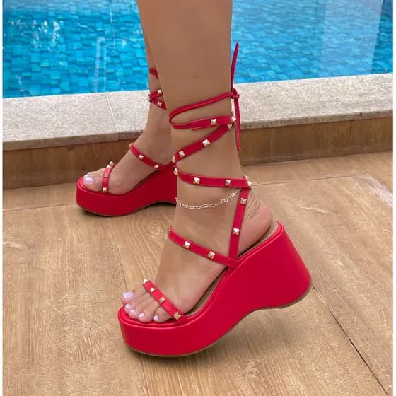 Sandália Plataforma Feminina Napa Confortável Moderna Altura 8cm