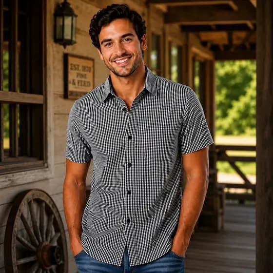 Camisa Masculina Manga Curta Xadrez Country Com Bolso