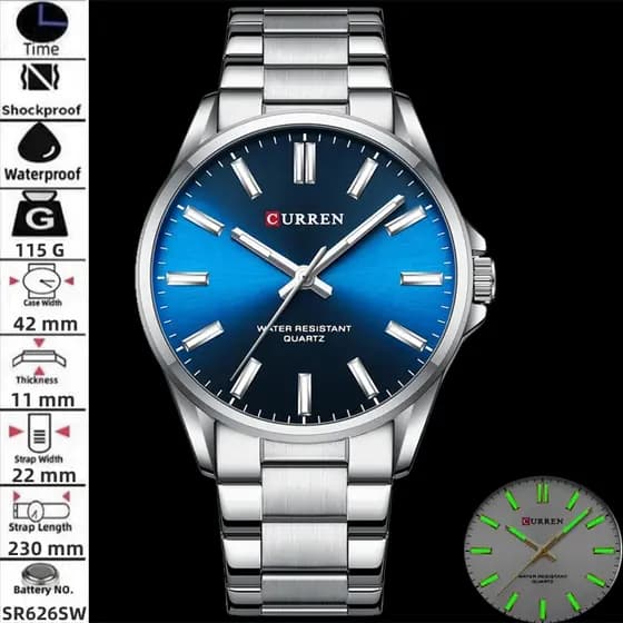 Curren Relógio Analógico Masculino Simples De Quartzo Moda Correia De Aço Inoxidável Tempo Das Mãos Luminosas À Prova D'água
