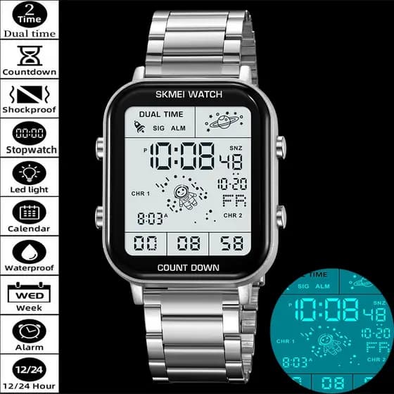 Skmei Marca De Luxo Masculino Duplo Tempo Com Cronômetro Pulseira Aço Completa LED Despertador À Prova Dwaterproof Água