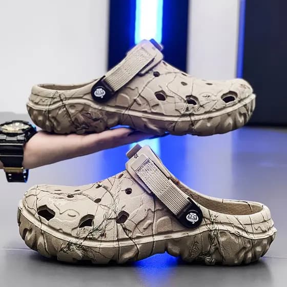Sapatos De Caverna De Verão Masculinos Ao Ar Livre Usam Chinelos De Escritório Antiderrapantes Baotou Esporte De Fundo