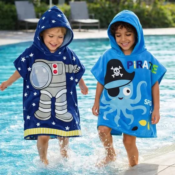 Roupão Infantil Toalha Banho Para Piscina Praia Natação Com Capuz - Tubarão Polvo Panda Astronauta