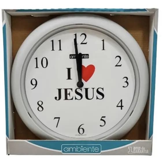 Relógio De Parede EU AMO JESUS Analógico Relógio Para Sala Cozinha Escritório 21,5 cm Relógio Redondo Branco