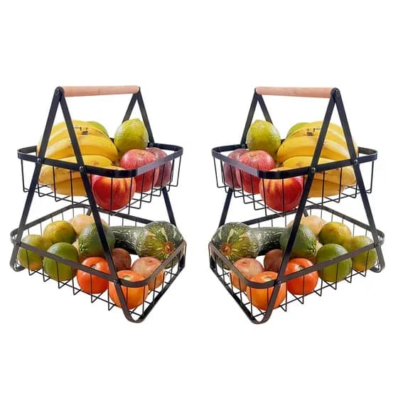 KIT 2 Fruteira de Mesa Média Premium Cesta Frutas de Mesa 33cm Aramado 2 Andare Organizador Multiuso