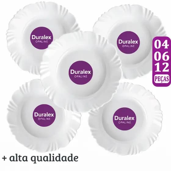 Kit 12/04 Pratos Opaline Pétala Duralex Vidro Temperado Fundo Branco Circular Jantar e Almoço