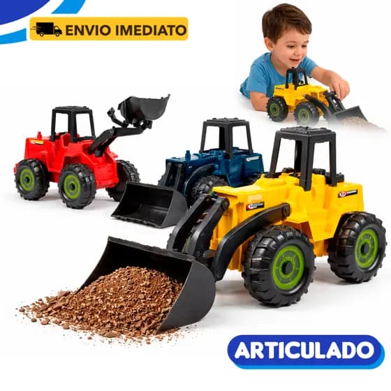 Trator de Brinquedo Infantil RetroEscavadeira Articulada Coloridas Para Crianças - Pá 40cm