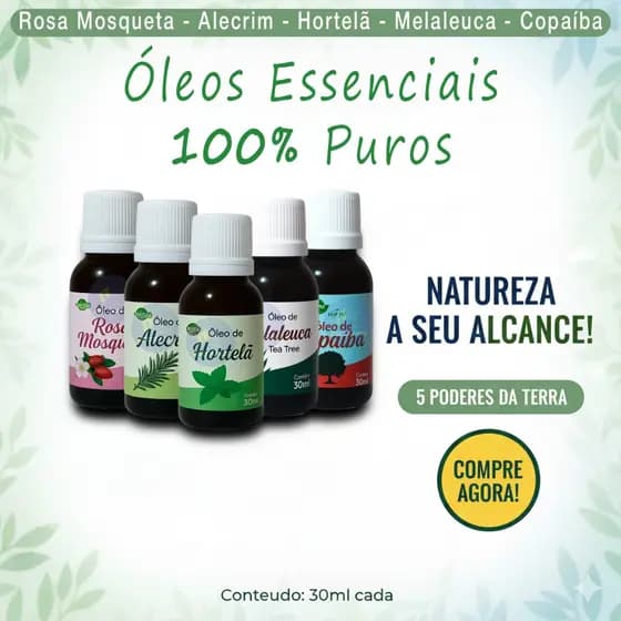 Óleo De Rosa Mosqueta Alecrim Melaleuca Teal Tree 100% Puro Essencial 30ml