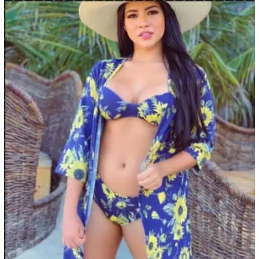 Conjunto Saída de Praia Kimono + Biquíni estampado Três Peças 2026