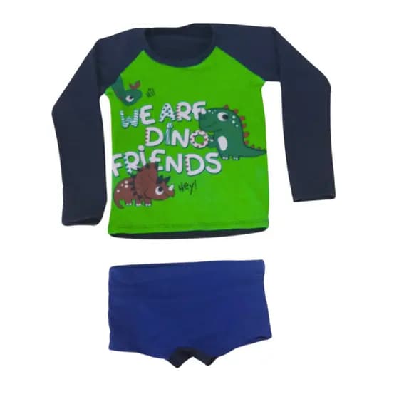 Conjunto Praia Dinossauro Camiseta UV e Sunga infantil Criança Verão