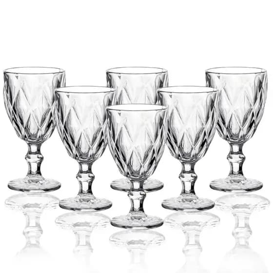 Jogo 6 Taça Diamante Diamond Copo Vidro Transparente Bico De Jaca 340ml
