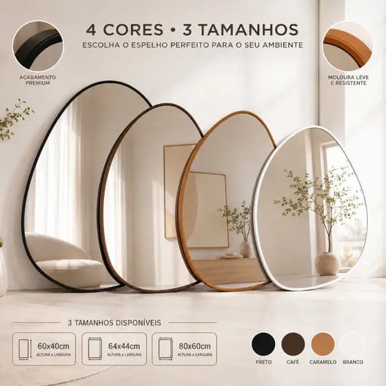 Espelho Pinterest Orgânico Decorativo 60x40cm Em Couro Para Lavabo Sala Quarto Hall Banheiro