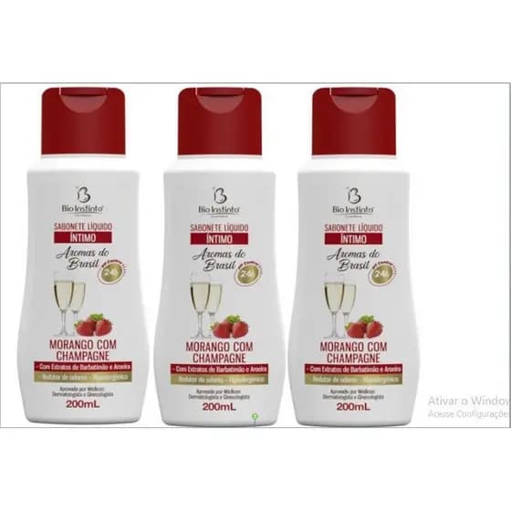 Aromas do Brasil Sabonete Líquido Íntimo Morango com Champagne 200ml - 3 unidades
