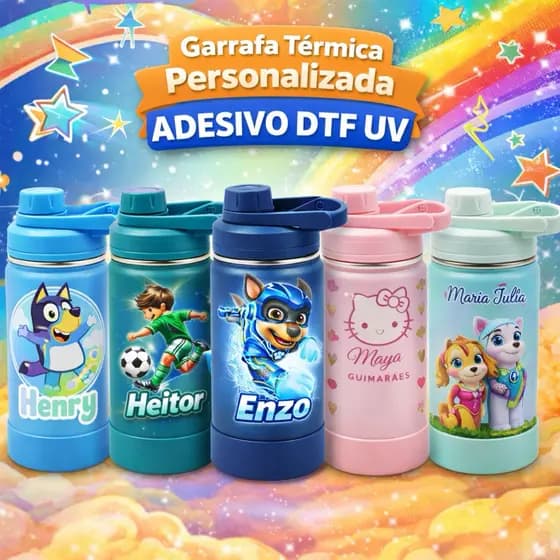 Garrafa Térmica Fresh Com Alça Personalizada 350ml Infantil com Seu Nome Volta as aulas Escolar