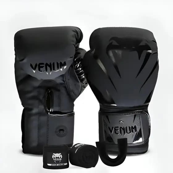 Kit Luva Venum Impact Evo Muay Thai Boxe+bandagem+ Pro Bucal