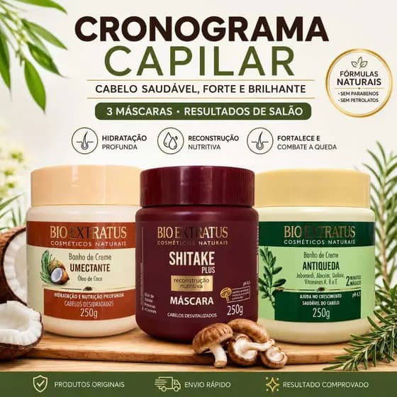 Cronograma Capilar 750g Completo BioExtratus Cabelos Danificados Recuperação Total dos Fios