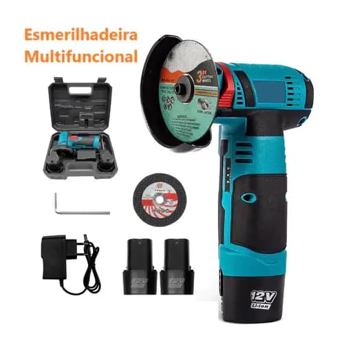 ESMERILHADEIRA LIXADEIRA ANGULAR 12V RECARREGÁVEL 2 BATERIAS 110/220v 1500mah C/MALETA