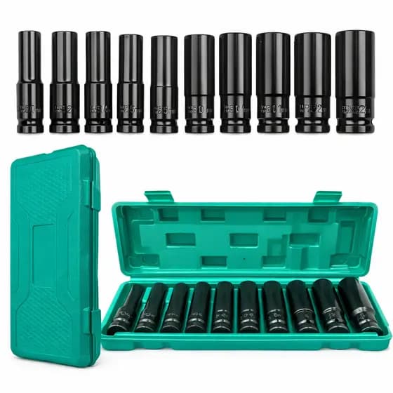 Kit Soquetes Impacto Longo 1/2 Polegada + Maleta Aço Ferramentas Mecânica Profissional -