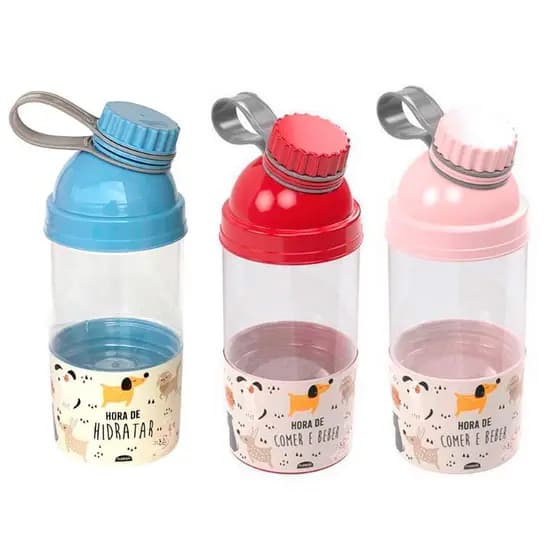 Bebedouro com compartimento para pet Portátil Pet Cachorro E Gatos 360ml Com Tigela Compartimento Extra Bpa Free