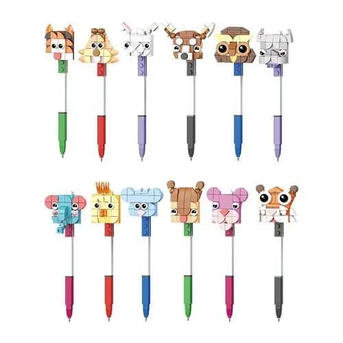 Kit 12 Canetas Blocos Coloridos Encaixe Criatividade Coordenação Aprendizado Infantil Sortido