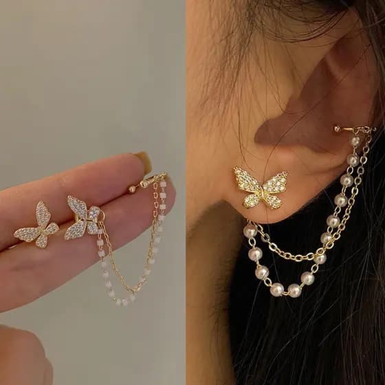 Conjunto De Brincos De Tarraxa Femininos Elegantes De Pérola/Borboleta/Diamante/Coreano/Temperamento