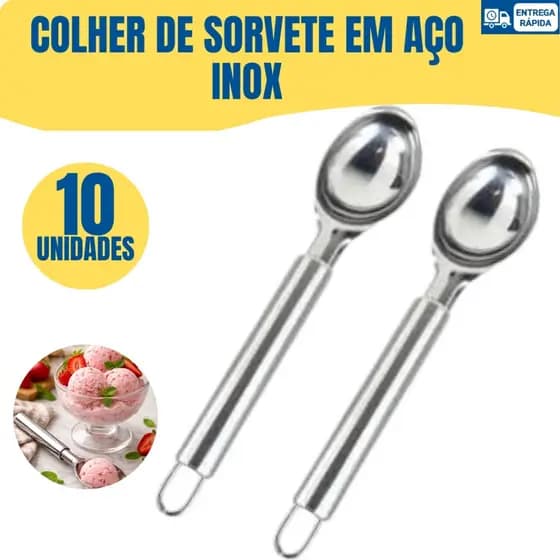 Kit 02 05 ou 10 Colheres de Sorvete Inox Reforçada 20cm Para Sorveteria Cozinha