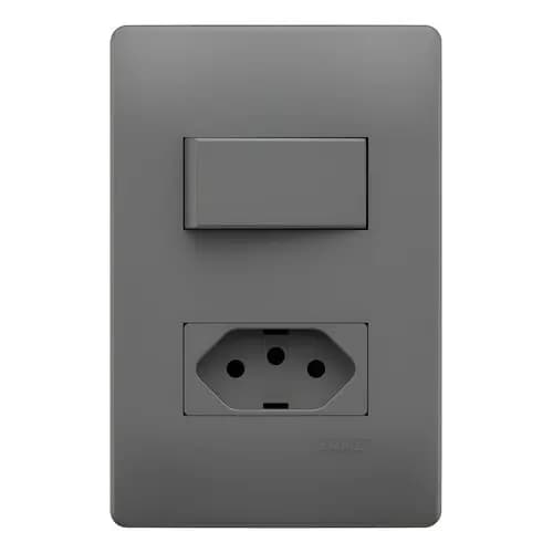 Conjunto 4x2 Cinza Com Interruptor Simples E Tomada 10a 250v 10 A 250v Cinza