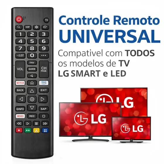 Controle Remoto TV LG Smart com Atalhos Compatível com Todos os Modelos Smart e LED Universal