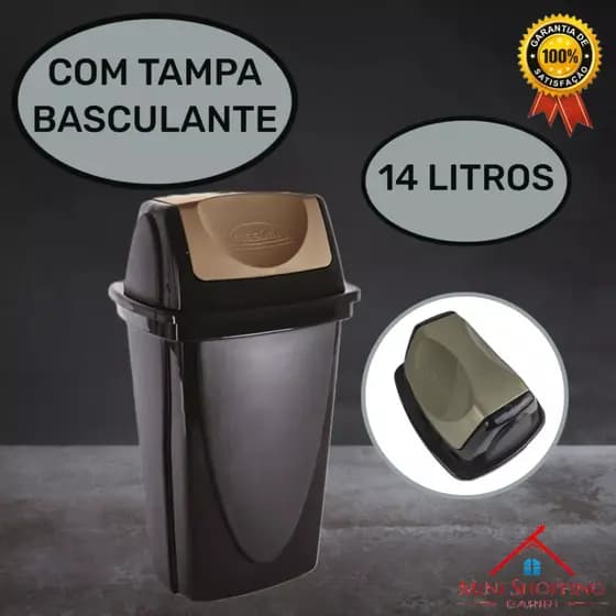 Lixeira Tampa Basculante Ecoblack Cesto Lixo Pia Banheiro 14 Litros Plasútil