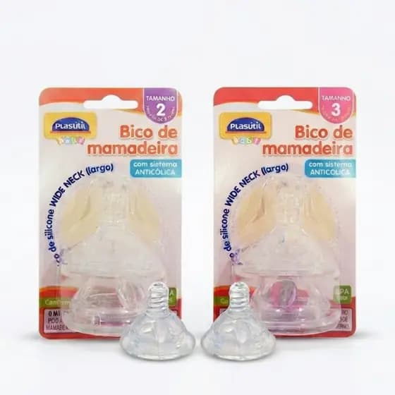 Bico Mamadeira De Silicone Wide Neck Largo 2 Unid - Plasútil