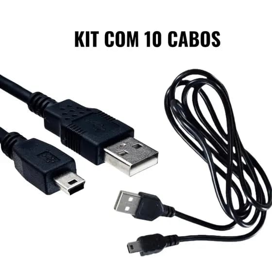 Kit com 10 cabos v3 usb x mini usb v3 com 1 metro cabo serve controle ps3