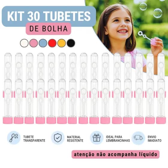 Kit 30 Tubetes de Bolha de Sabão 13cm Lembrancinha Para Festa Infantil Brincadeira