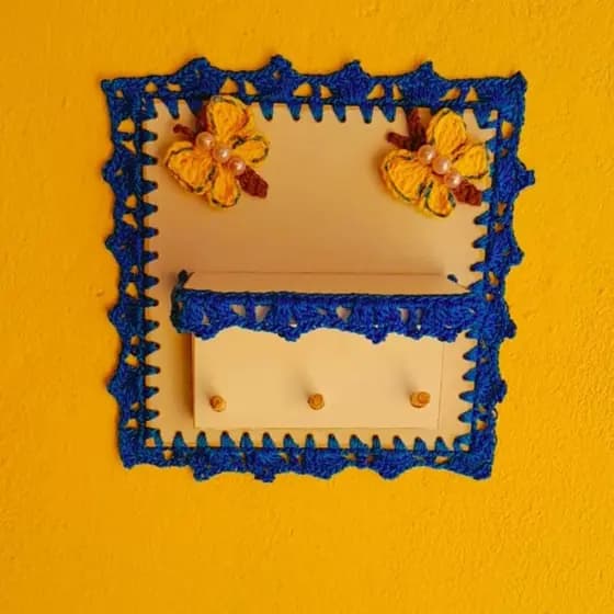 Porta Chaves De Parede MDF e Crochê
