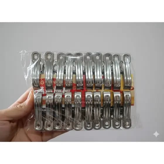 Kit de Pregador em Inox com 20 clips para Roupas, Modelo tipo Pinça.