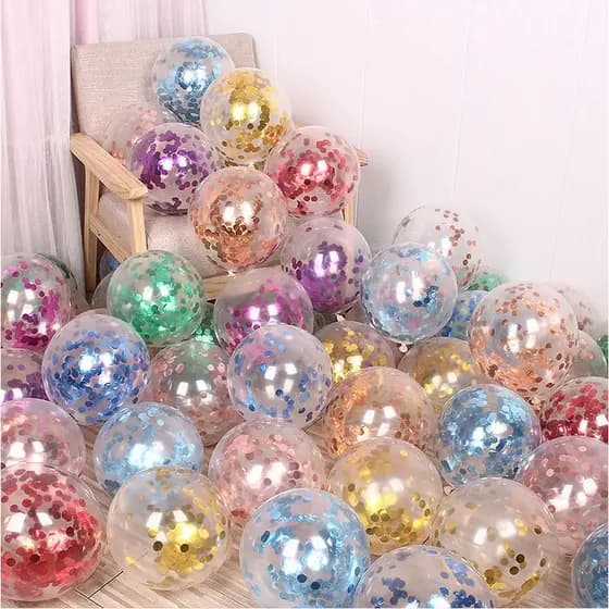 Kit 6 Ou 10 Balão Cristal Transparente N9 ,12 Polegados Com Confete 10 mm Colorido, festas e decoração.