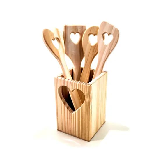 Porta Colher em Madeira Pinus com 4 Colheres – Organização e Charme para Cozinha