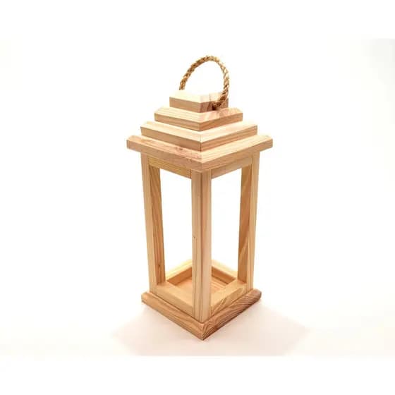 Lanterna Marroquina de Madeira Pinus Cru M para Decoração Rústica de Ambientes Aconchegantes